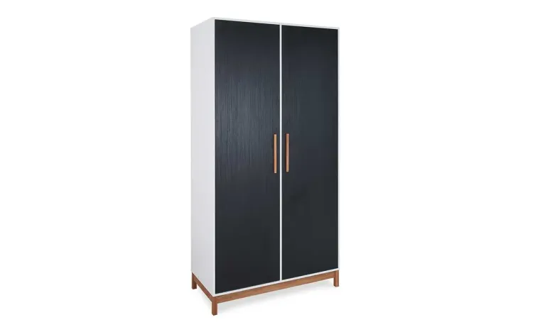 GUARDA-ROUPA SOLTEIRO ARMÁRIO 2 PORTAS MDF BRANCO PRETO E MADEIRA MACIÇA MOORE - 104,6x53x198,5 CM