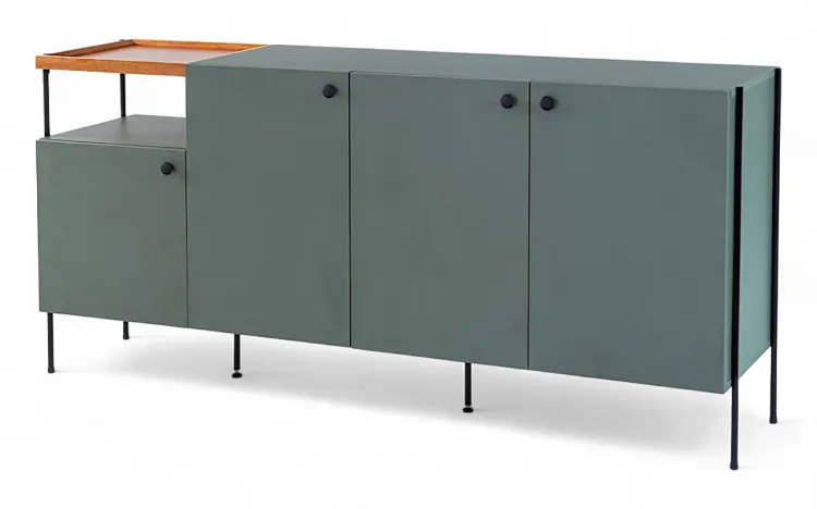 APARADOR BUFFET 4 PORTAS COM NICHO E PÉS DE METAL TRAY MDF VERDE ESCURO 162,5X41,5X75 CM
