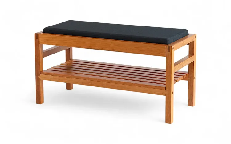 BANCO DECORATIVO ESTOFADO KERB VERNIZ JATOBÁ TEC. ALGODÃO PRETO 90X40X48CM