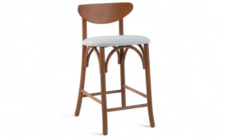 BANQUETA PARA BANCADA AMÉLIE VERNIZ JATOBÁ E TEC. 003 ALGODÃO OFF WHITE 46X48X85CM