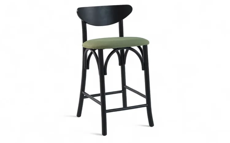 BANCO ALTO PARA COZINHA AMÉLIE LACA PRETO E TEC. 121 ALGODÃO VERDE MUSGO 46X48X85CM