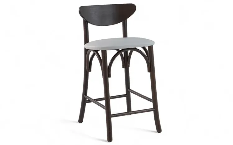 BANQUETA ALTA COM ENCOSTO AMÉLIE VERNIZ CAPUCCINO E TEC. SQ14 TEC. COURO SINTÉTICO OFF WHITE 46X48X85CM