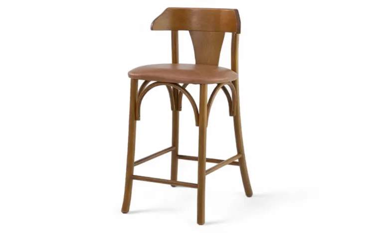 BANQUETA ESTOFADA MÉDIA AUGUSTINE VERNIZ AMÊNDOA E TEC.029 COURO SINTÉTICO CARAMELO 46X48X88CM