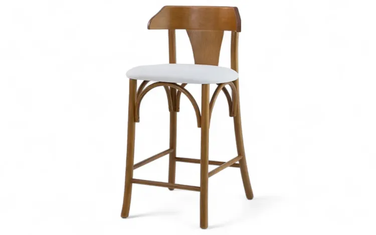 BANQUETA PARA COZINHA AMERICANA MÉDIA AUGUSTINE VERNIZ AMÊNDOA E TEC.003 OFF WHITE 46X48X88CM