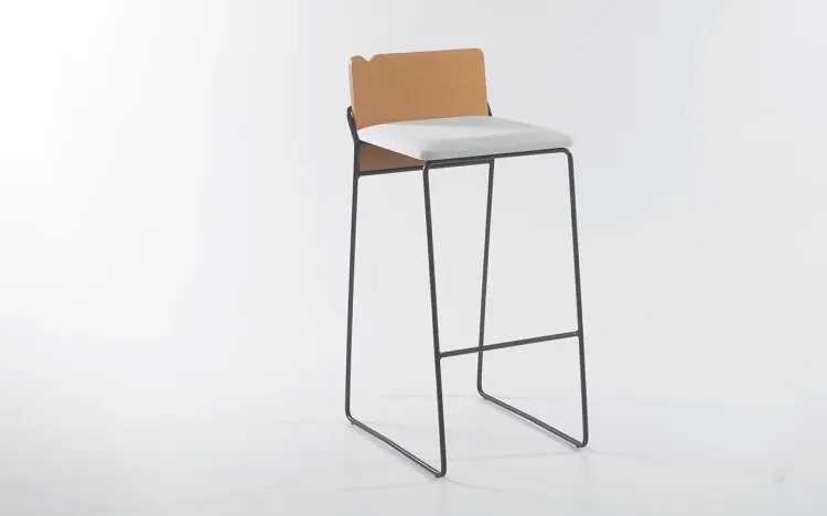 BANQUETA COM ENCOSTO METAL BEND 03 VERNIZ JATOBÁ TEC. SQ06 MESCLA 39,5X50X91,5 CM