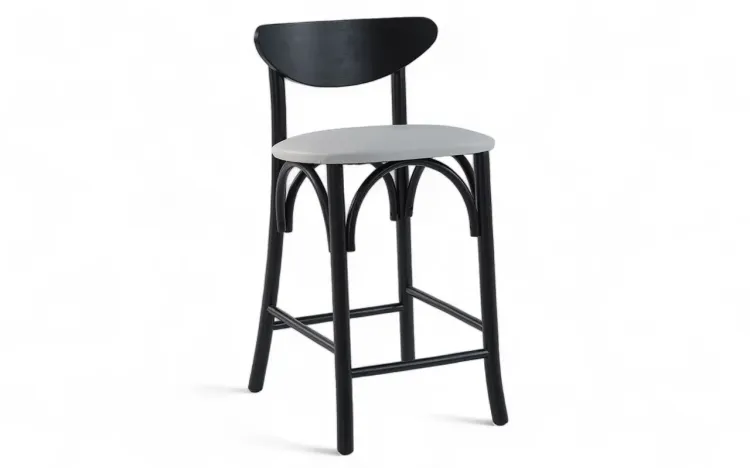 BANQUETA ALTA COM ENCOSTO AMÉLIE LACA PRETO E TEC. SQ14 COURO SINTÉTICO OFF WHITE 46X48X85CM