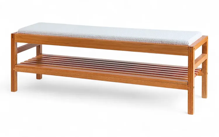 BANCO PESEIRA PARA CAMA MÉDIO KERB VERNIZ JATOBÁ TEC. BOUCLE OFF WHITE 140X40X48CM