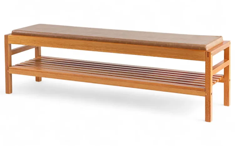 BANCO MALEIRO ESTOFADO MAIOR KERB VERNIZ JATOBÁ TEC. COURO CARAMELO 160X40X48CM