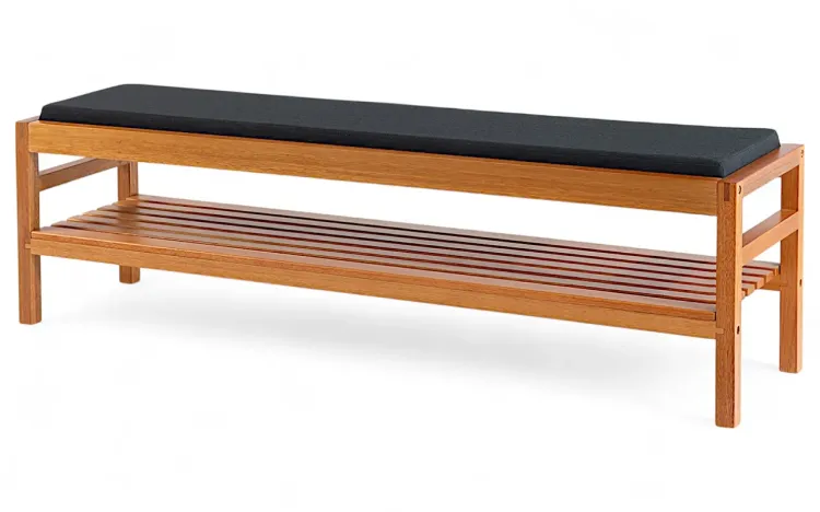 BANCO MALEIRO MAIOR KERB VERNIZ JATOBÁ TEC. ALGODÃO PRETO 160X40X48CM