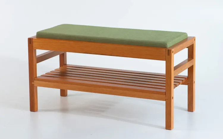 BANCO SAPATEIRA ESTOFADO KERB VERNIZ JATOBÁ TEC. VERDE MUSGO 90X40X48CM
