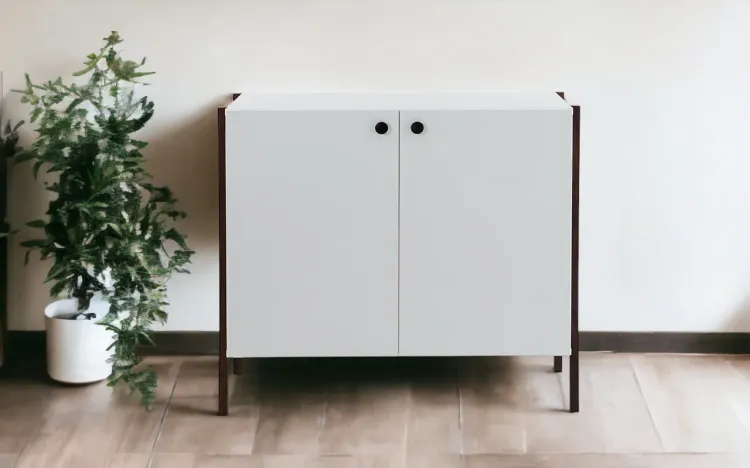 APARADOR BUFFET 2 PORTAS NASH MDF BRANCO E PÉS DE MADEIRA IMBUIA 84X41,5X75 CM