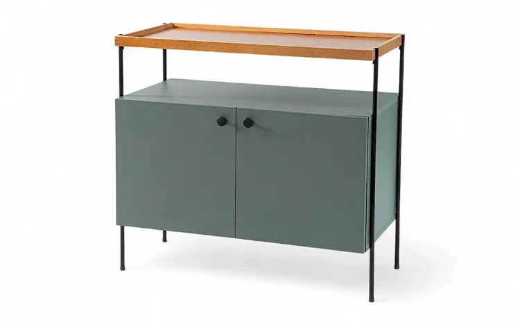 BALCÃO BUFFET COM PÉS DE METAL E TAMPO COM MADEIRA 2 PORTAS TRAY MDF VERDE ESCURO 82,5X41,5X75 CM