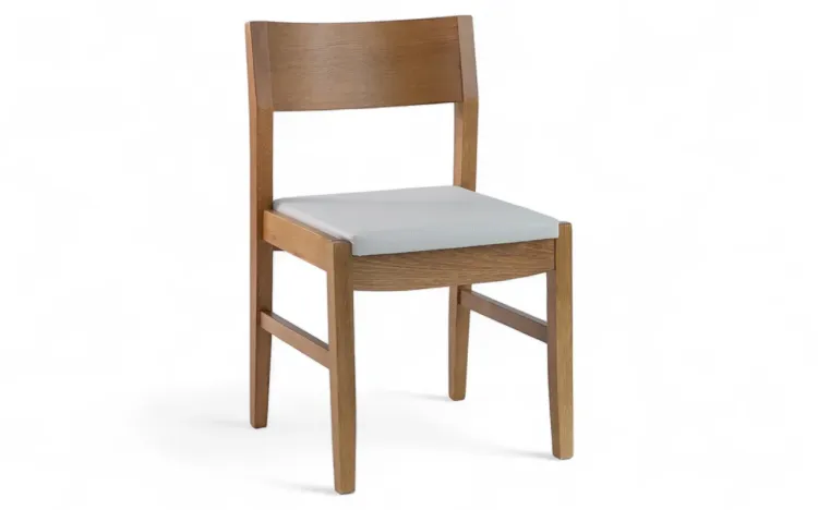 CADEIRA ESTOFADA PARA COZINHA PAIVA VERNIZ AMÊNDOA E TEC.SQ14 COURO SINTÉTICO OFF WHITE 48X47,5X79 CM