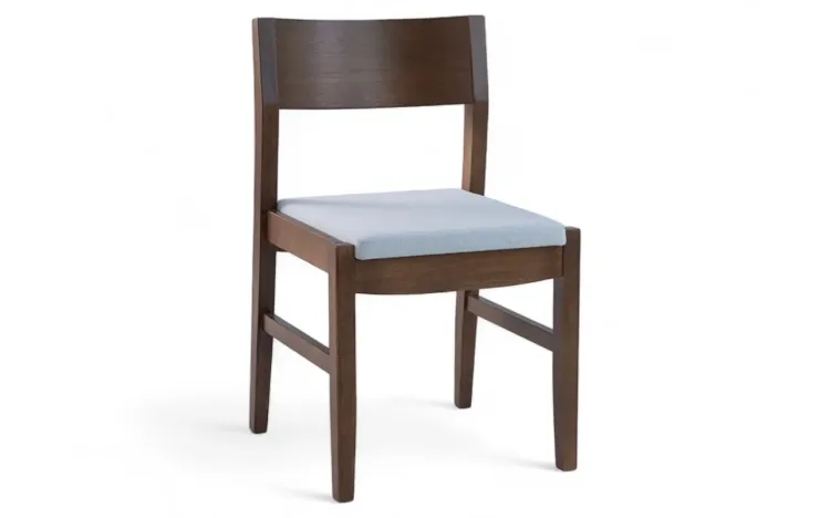 CADEIRA DE MADEIRA MACIÇA ESTOFADA PAIVA VERNIZ CAPUCCINO E TEC.915 CINZA CLARO 48X47,5X79 CM