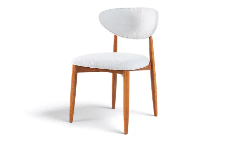 CADEIRA TORNEADA MODERNA ESTOFADA ISIS VERNIZ JATOB&Aacute; E TEC. BOUCLE OFF WHITE 53X59X82CM