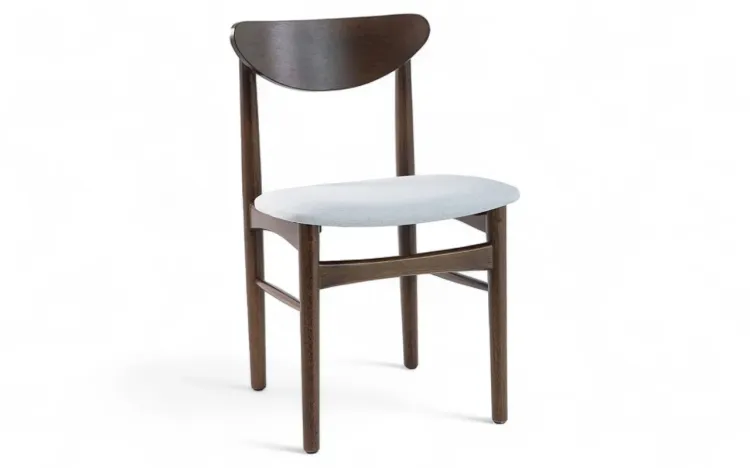 CADEIRA DE MADEIRA MACIÇA ESTOFADA ALICE VERNIZ CAPUCCINO E TEC.915 CINZA CLARO 52X49X80CM