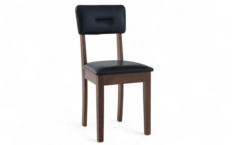 CADEIRA DE COZINHA ESTOFADA CIMA VERNIZ CAPUCCINO E TEC.SQ13 COURO SINTÉTICO PRETO 43X47X86,5 CM