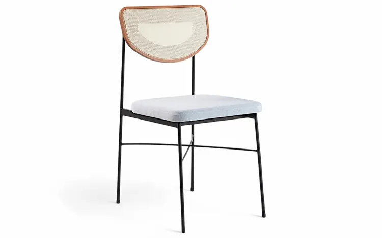 CADEIRA TELINHA E METAL PARA MESA DE JANTAR CHLOE VERNIZ JATOBÁ E TEC. CINZA CLARO 44X57X87 CM