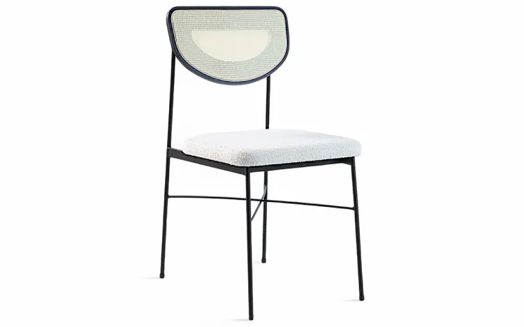 CADEIRA DE PALHINHA MODERNA CHLOE LACA PRETO E TEC. BOUCLE 44X57X87 CM