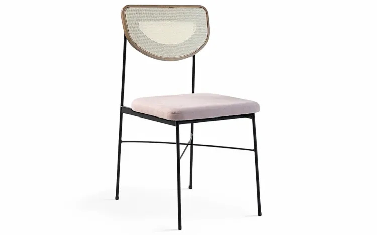 CADEIRA DE METAL EM TELINHA PARA SALA DE JANTAR CHLOE VERNIZ AMÊNDOA E TEC. ROSA 44X57X87 CM