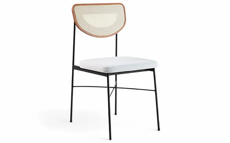 CADEIRA DE SALA DE JANTAR ESTOFADA DE METAL CHLOE VERNIZ JATOBÁ E TEC. OFF WHITE 44X57X87 CM