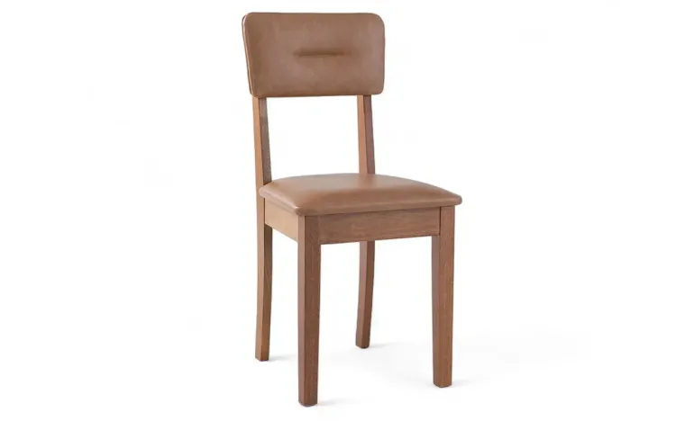 CADEIRA MODERNA ESTOFADA CIMA VERNIZ AMÊNDOA E TEC.029 COURO SINTÉTICO CARAMELO 43X47X86,5 CM