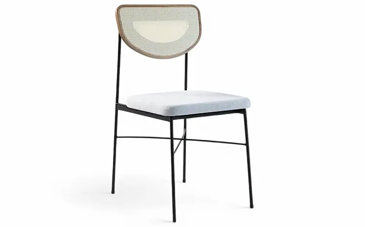 CADEIRA DE METAL ESTOFADA PARA SALA DE JANTAR CHLOE VERNIZ AMÊNDOA E TEC. CINZA CLARO 44X57X87 CM