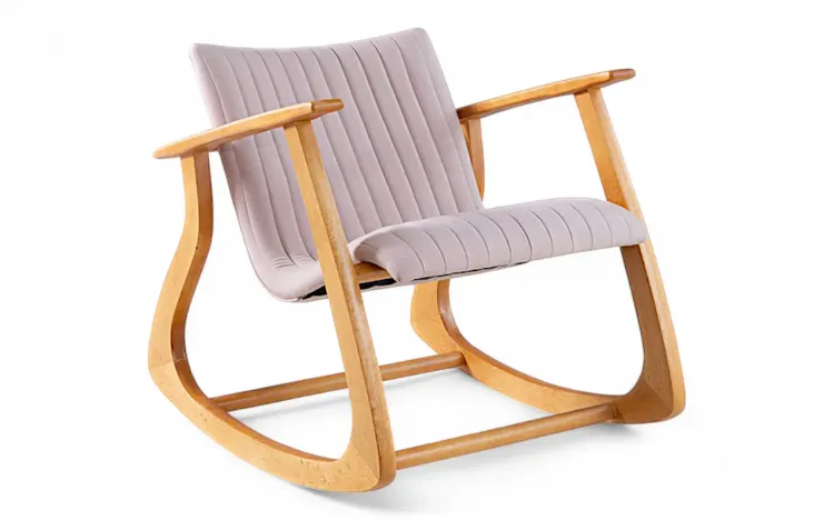 POLTRONA DE BALANÇO PARA SALA DE ESTAR ESTOFADA SMITH MATELASSÊ VERNIZ JATOBÁ TEC.315 ALGODÃO ROSA 65X83X72CM