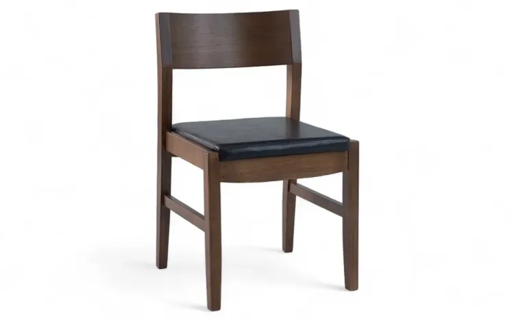 CADEIRA DE MADEIRA ESTOFADA PAIVA VERNIZ CAPUCCINO E TEC. SQ13 COURO SINTÉTICO PRETO 48X47,5X79 CM