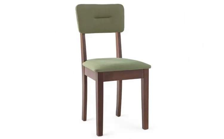 CADEIRA DE MADEIRA MACIÇA ESTOFADA CIMA VERNIZ CAPUCCINO E TEC.121 VERDE MUSGO 43X47X86,5 CM