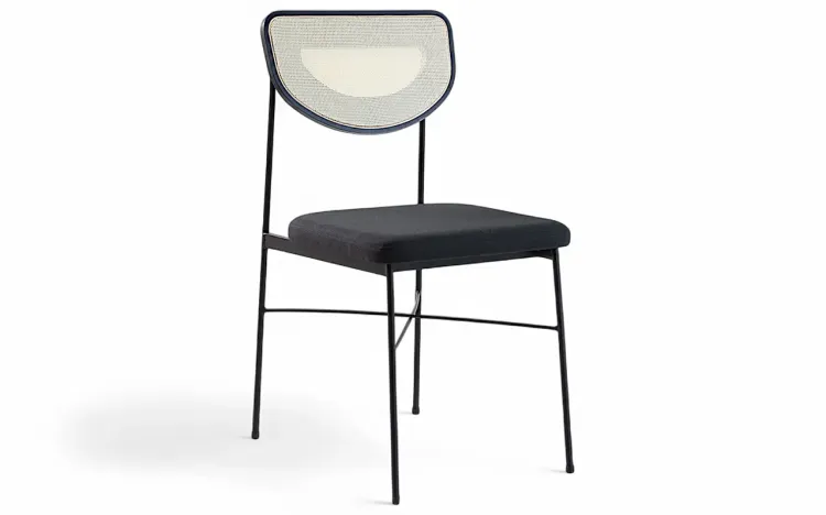 CADEIRA DE SALA DE JANTAR ESTOFADA DE METAL CHLOE LACA PRETO E TEC. PRETO 44X57X87 CM