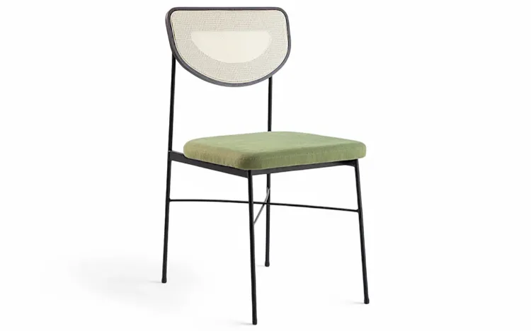CADEIRA DE METAL E MADEIRA CHLOE VERNIZ CAPUCCINO E TEC. VERDE MUSGO 44X57X87 CM