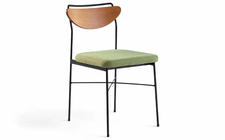 CADEIRA DE METAL PARA SALA DE JANTAR LÉA VERNIZ JATOBÁ E TEC. VERDE MUSGO 44X57X81,5 CM