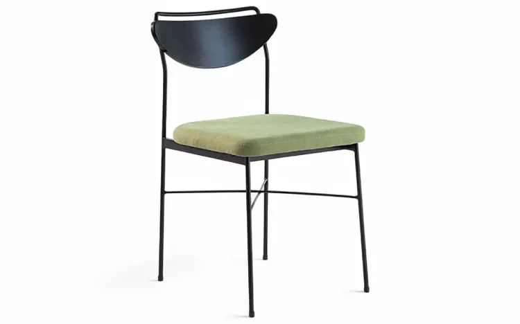 CADEIRA COM ASSENTO ESTOFADO DE METAL LÉA LACA PRETO E TEC. VERDE MUSGO 44X57X81,5 CM