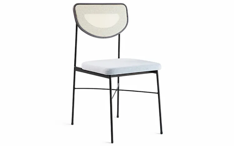 CADEIRA DE METAL ESTOFADA PARA SALA DE JANTAR CHLOE VERNIZ CAPUCCINO E TEC. CINZA CLARO 44X57X87 CM