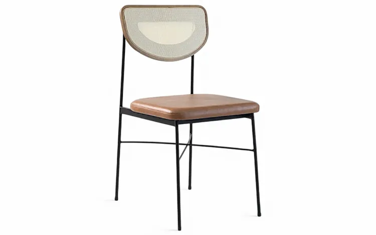 CADEIRA COM PALHINHA E METAL CHLOE VERNIZ AMÊNDOA E TEC. COURO SINTÉTICO CARAMELO 44X57X87 CM