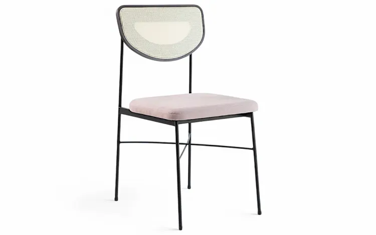 CADEIRA DE METAL E PALHINHA PARA MESA DE JANTAR CHLOE VERNIZ CAPUCCINO E TEC. ROSA 44X57X87 CM