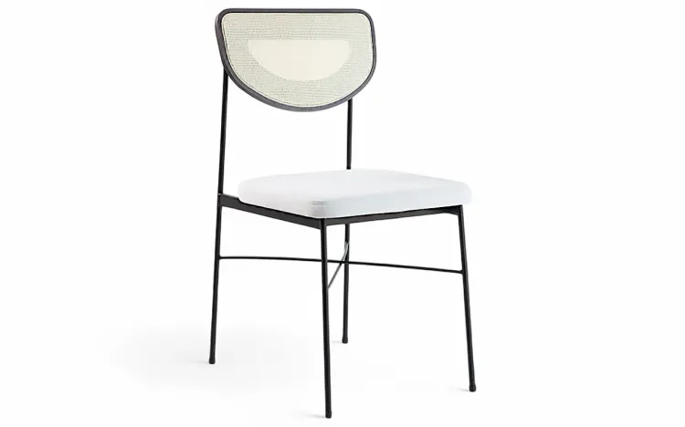 CADEIRA ESTOFADA DE METAL E PALHINHA CHLOE VERNIZ CAPUCCINO E TEC. OFF WHITE 44X57X87 CM