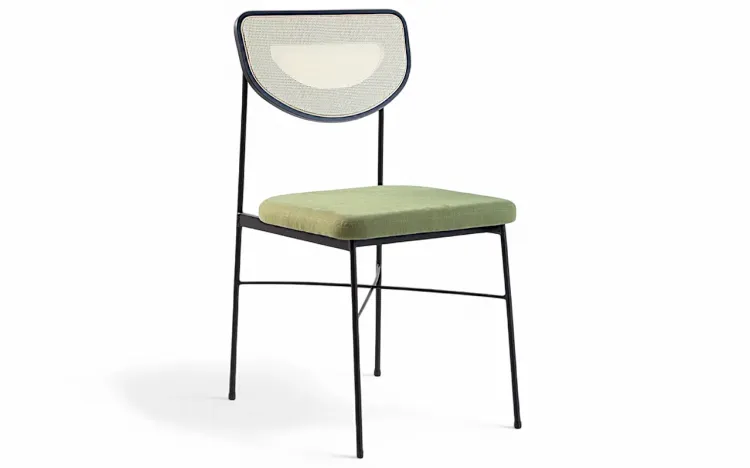 CADEIRA DE METAL E PALHINHA PARA MESA DE JANTAR CHLOE LACA PRETO E TEC. VERDE MUSGO 44X57X87 CM