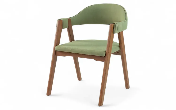 CADEIRA CONCHA ESTOFADA PARA MESA DE JANTAR ASTRID VERNIZ AMÊNDOA ALGODÃO VERDE MUSGO 63X69X81 CM