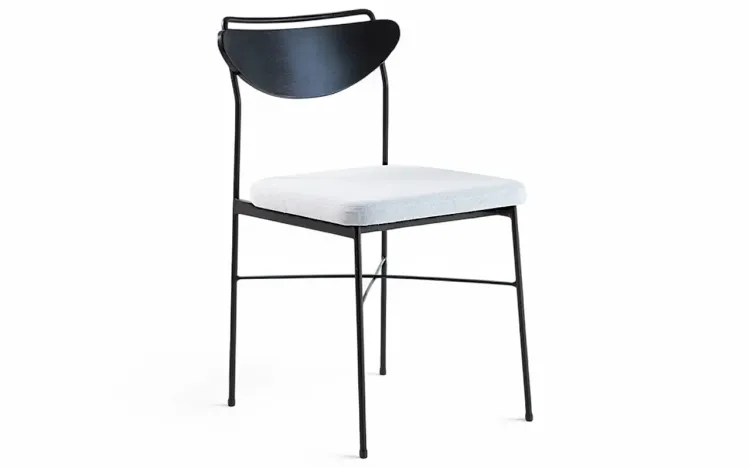 CADEIRA ESTOFADA COM METAL LÉA LACA PRETO E TEC. CINZA CLARO 44X57X81,5 CM