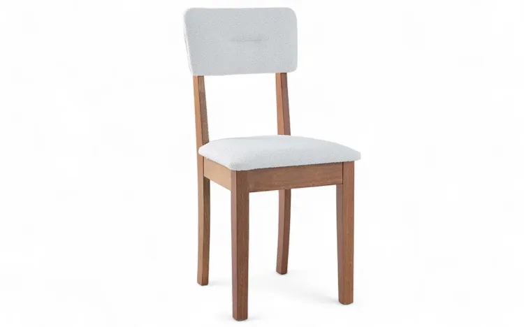 CADEIRA PARA SALA DE JANTAR ESTOFADA CIMA VERNIZ AMÊNDOA E TEC.B001 BOUCLE OFF WHITE 43X47X86,5 CM
