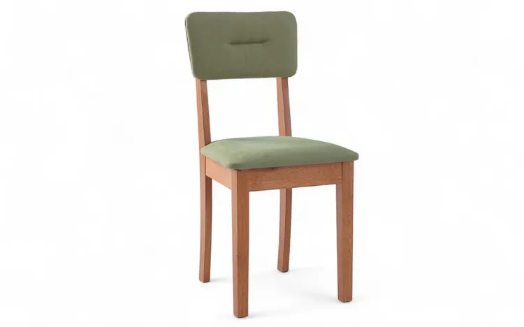 CADEIRA DE MADEIRA ESTOFADA CIMA VERNIZ JATOBÁ E TEC.121 VERDE MUSGO 43X47X86,5 CM