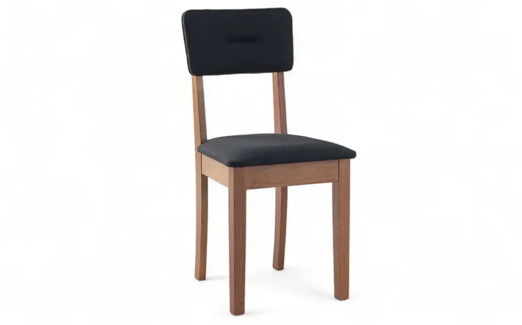 CADEIRA DE MADEIRA MACIÇA MODERNA CIMA VERNIZ AMÊNDOA E TEC.004 PRETO 43X47X86,5 CM