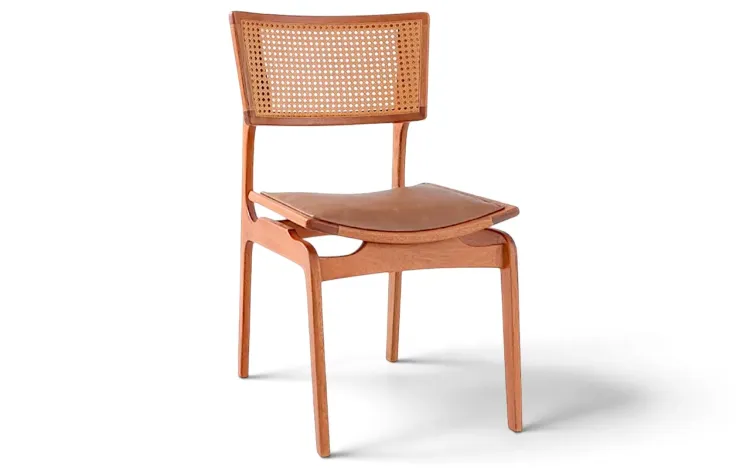 CADEIRA TELINHA PARA MESA DE JANTAR LUCIE VERNIZ JATOB&Aacute; E TEC. COURO SINT&Eacute;TICO CARAMELO 49X61X82,5 CM