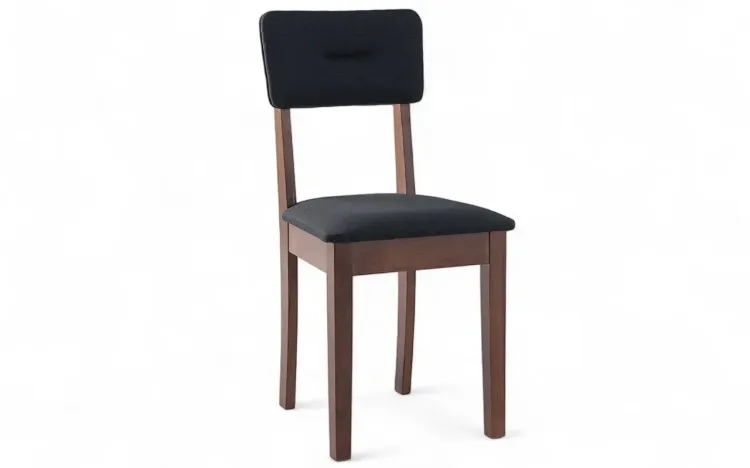 CADEIRA DE MADEIRA MACIÇA ESTOFADA CIMA VERNIZ CAPUCCINO E TEC.004 PRETO 43X47X86,5 CM
