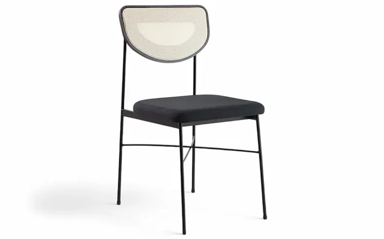 CADEIRA DE PALHINHA MODERNA CHLOE VERNIZ CAPUCCINO E TEC. PRETO 44X57X87 CM