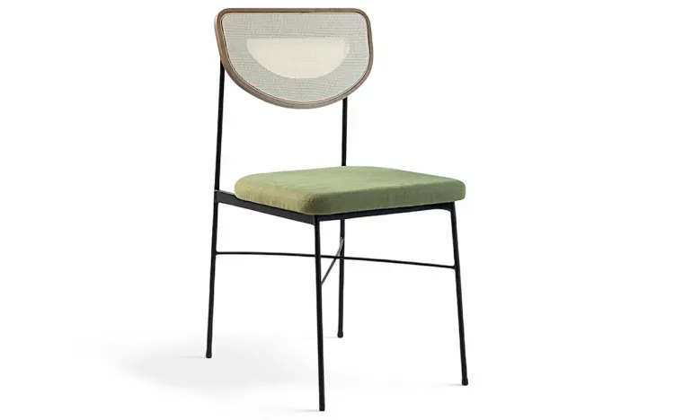 CADEIRA DE SALA DE JANTAR ESTOFADA DE METAL CHLOE VERNIZ AMÊNDOA E TEC. VERDE MUSGO 44X57X87 CM