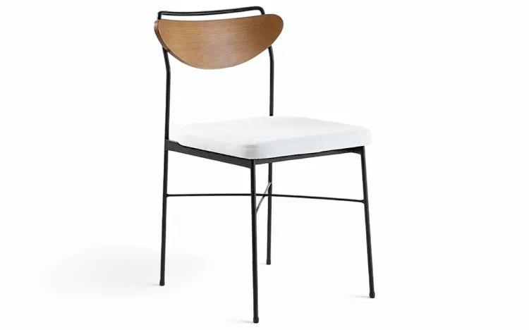 CADEIRA DE METAL COM ENCOSTO ANATOMICO LÉA VERNIZ AMÊNDOA E TEC. OFF WHITE 44X57X81,5 CM