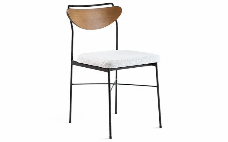 CADEIRA DE SALA DE JANTAR ESTOFADA DE METAL LÉA VERNIZ AMÊNDOA E TEC. BOUCLE 44X57X81,5 CM